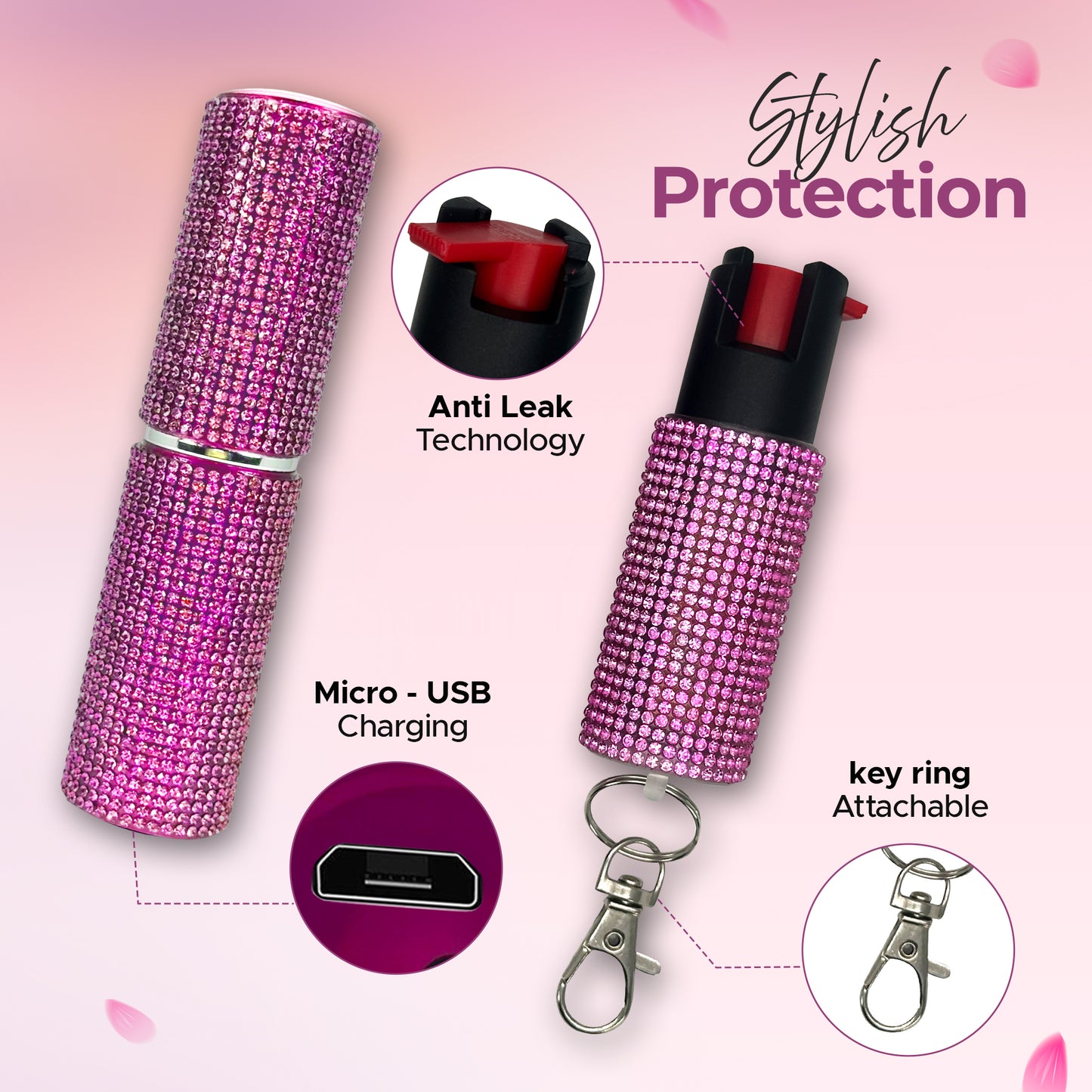 FURY Gem Stone Pepper Spray Lipstick Stun Gun Combo
