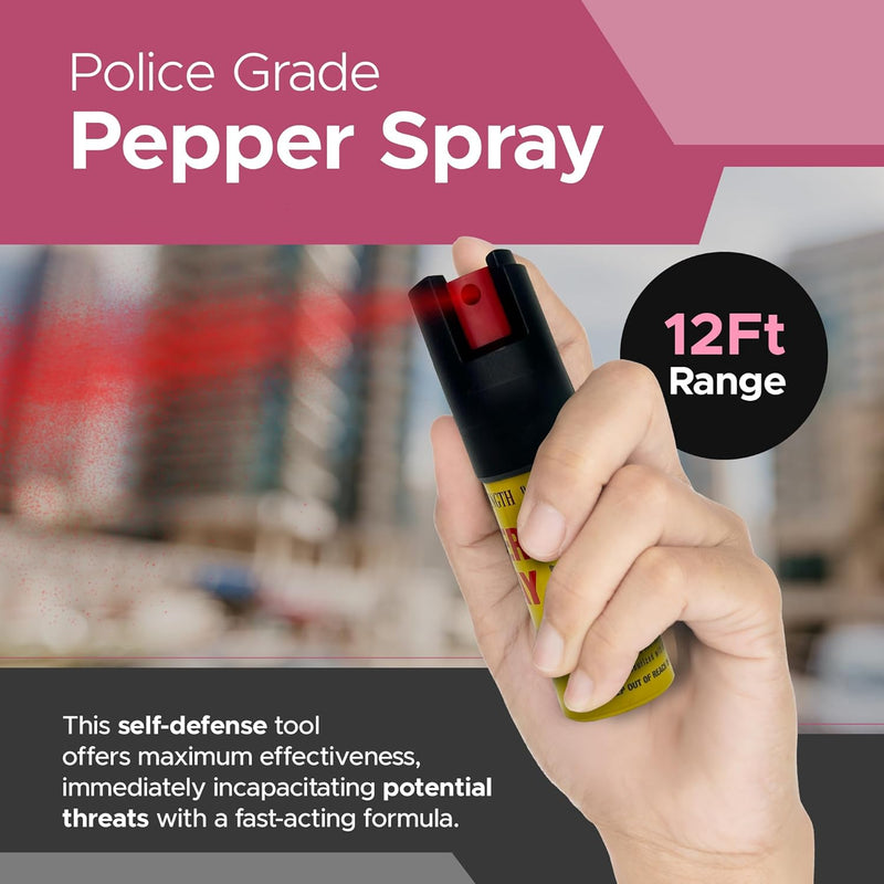 FURY Pepper Spray & Mini Stun Gun Combo - Self-Defense Kit with LED Flashlight & UV Dye