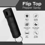 FURY Flip Top Hardshell Pepper Spray - Quick Access 12ft Range with UV Dye - Black