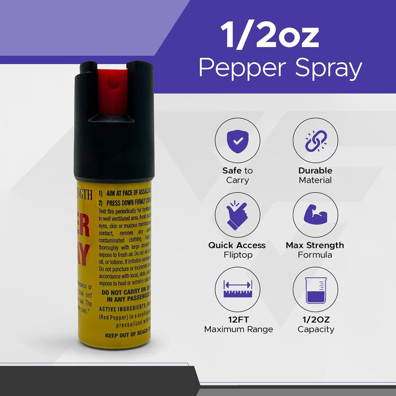 FURY Pepper Spray & Mini Stun Gun Combo - Self-Defense Kit with LED Flashlight & UV Dye