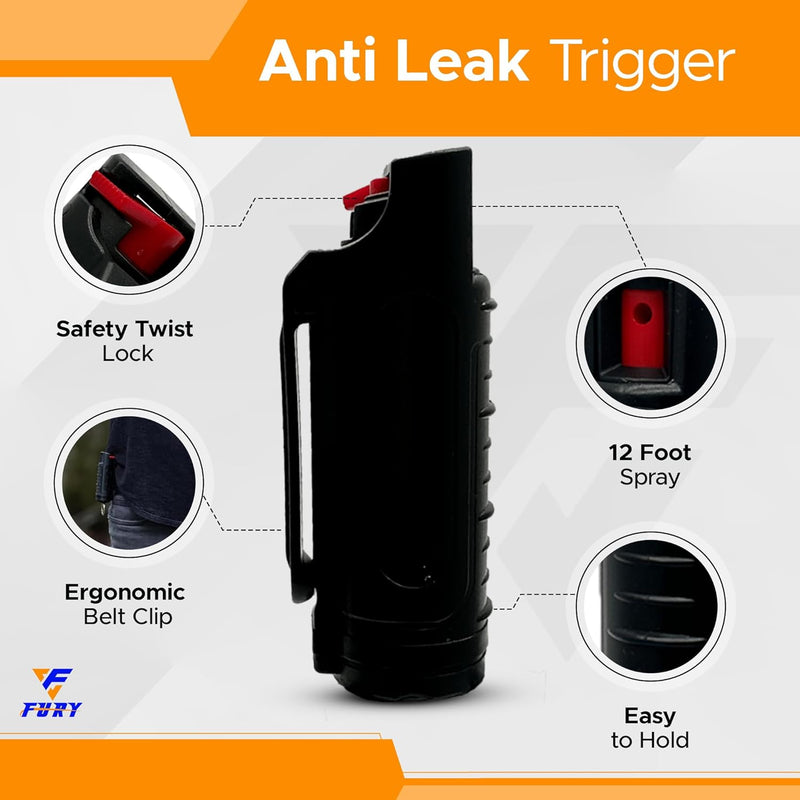 FURY Hardshell Pepper Spray - Max Strength with 12ft Range & UV Dye - Black