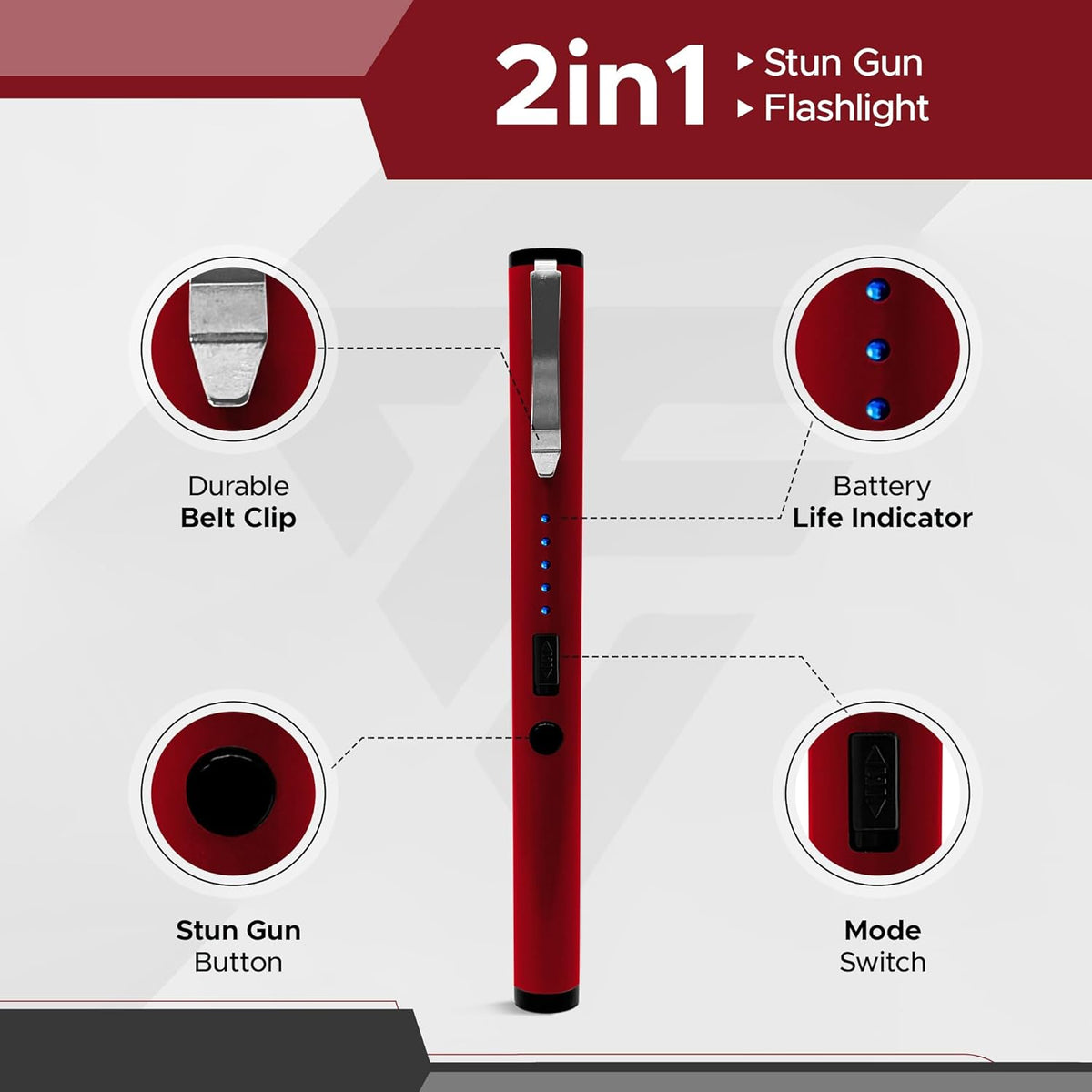 FURY Pen Stun Gun with LED Flashlight - Rechargeable Discreet Self-Defense - Red