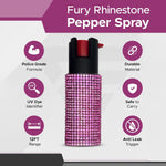 FURY Rhinestone Pepper Spray - Police-Grade Self-Defense with 12ft Range & UV Dye - Pink