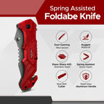 FURY Razor Tactical Folding Knife - 3.5" Serrated 420 Stainless Steel Blade with Seatbelt Cutter & Belt Clip - Red