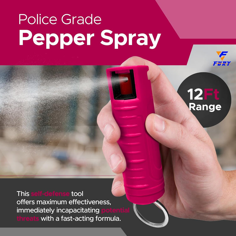 FURY Hardshell Pepper Spray - Max Strength with 12ft Range & UV Dye - Pink