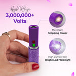 FURY Rhinestone Pepper Spray & Lipstick Stun Gun Combo - Self-Defense Kit - Purple