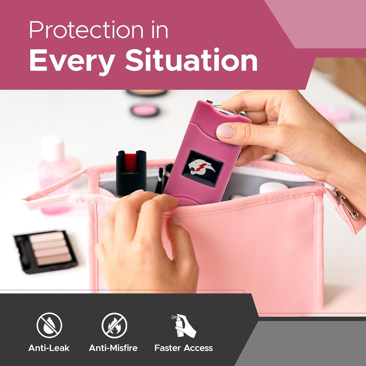 FURY Pepper Spray & Mini Stun Gun Combo - Self-Defense Kit with LED Flashlight & UV Dye