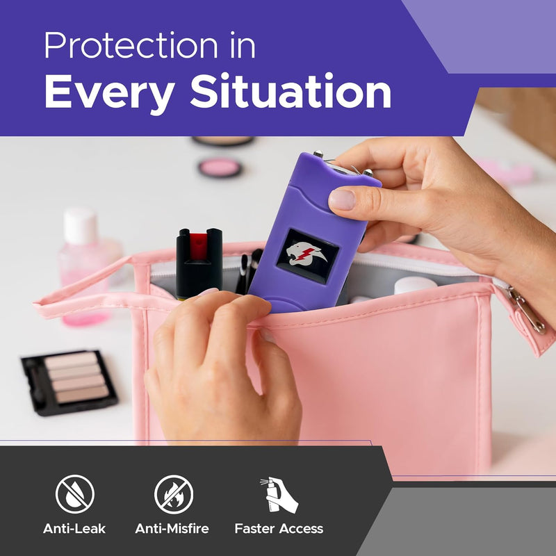 FURY Pepper Spray & Mini Stun Gun Combo - Self-Defense Kit with LED Flashlight & UV Dye
