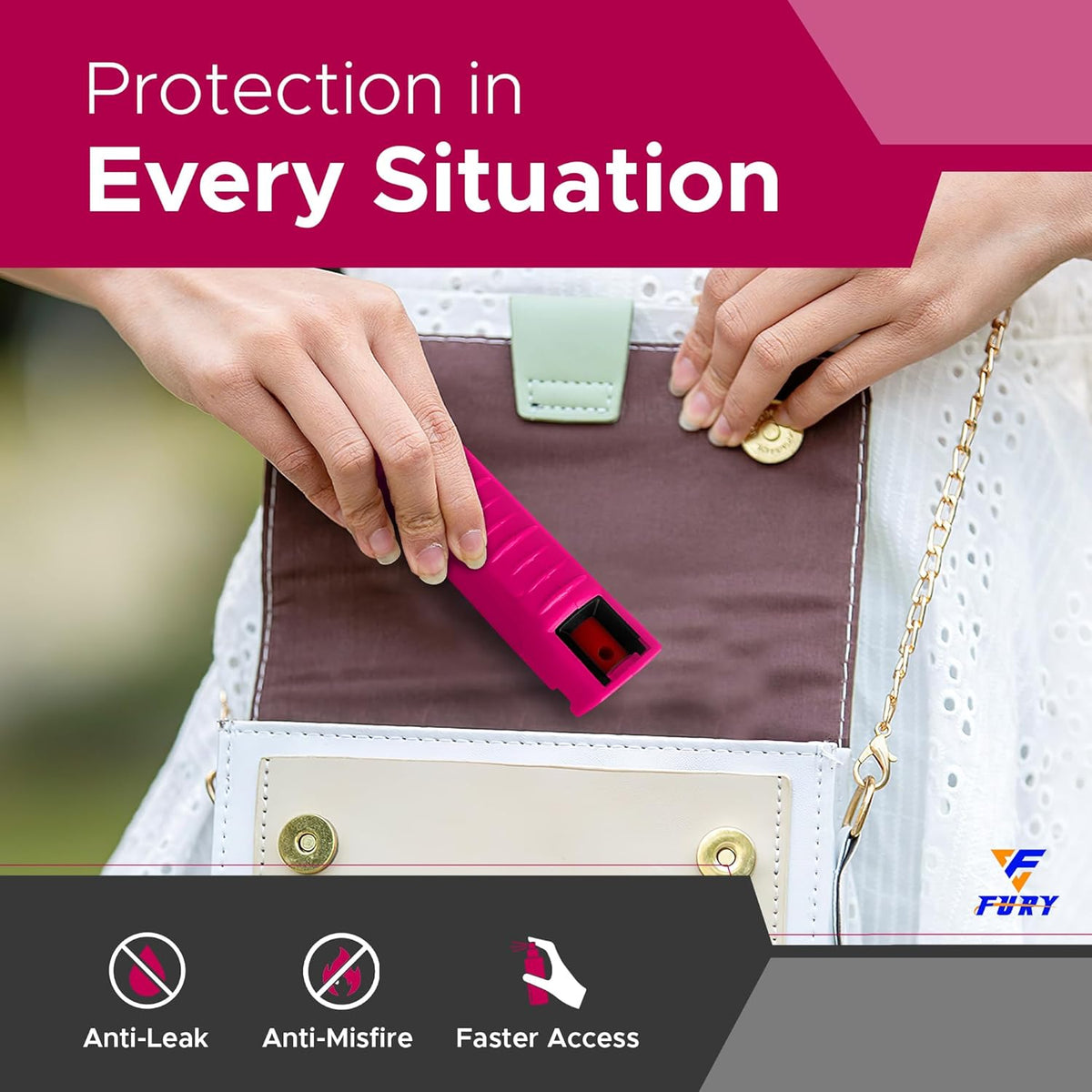 FURY Hardshell Pepper Spray - Max Strength with 12ft Range & UV Dye - Pink