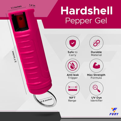 FURY Hardshell Pepper Gel - Max Strength with 16ft Range & UV Dye - Pink