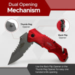 FURY Razor Tactical Folding Knife - 3.5" Serrated 420 Stainless Steel Blade with Seatbelt Cutter & Belt Clip - Red
