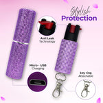 FURY Rhinestone Pepper Spray & Lipstick Stun Gun Combo - Self-Defense Kit - Purple