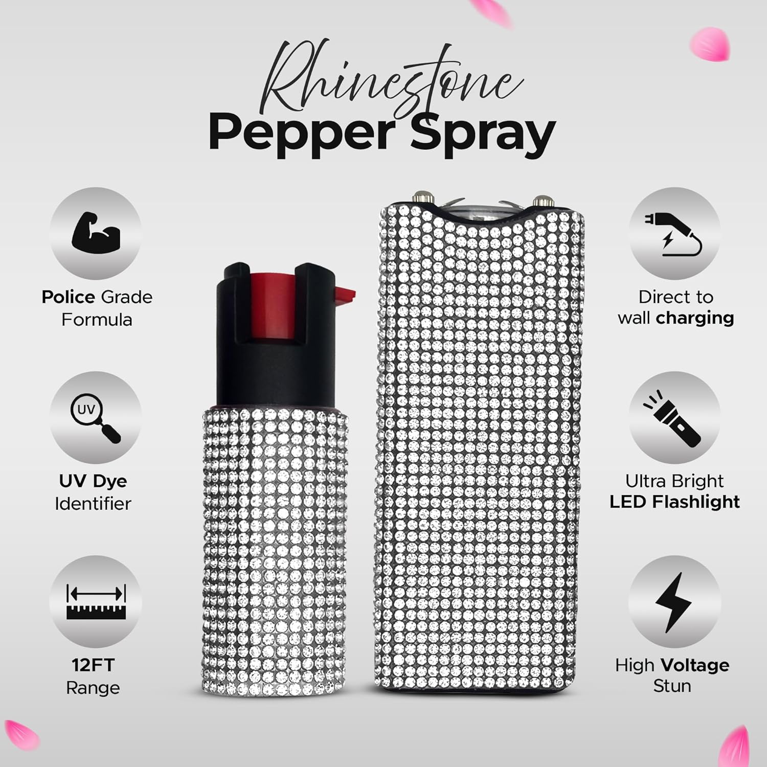 FURY Rhinestone Pepper Spray & Mini Stun Gun Combo - Self-Defense Kit