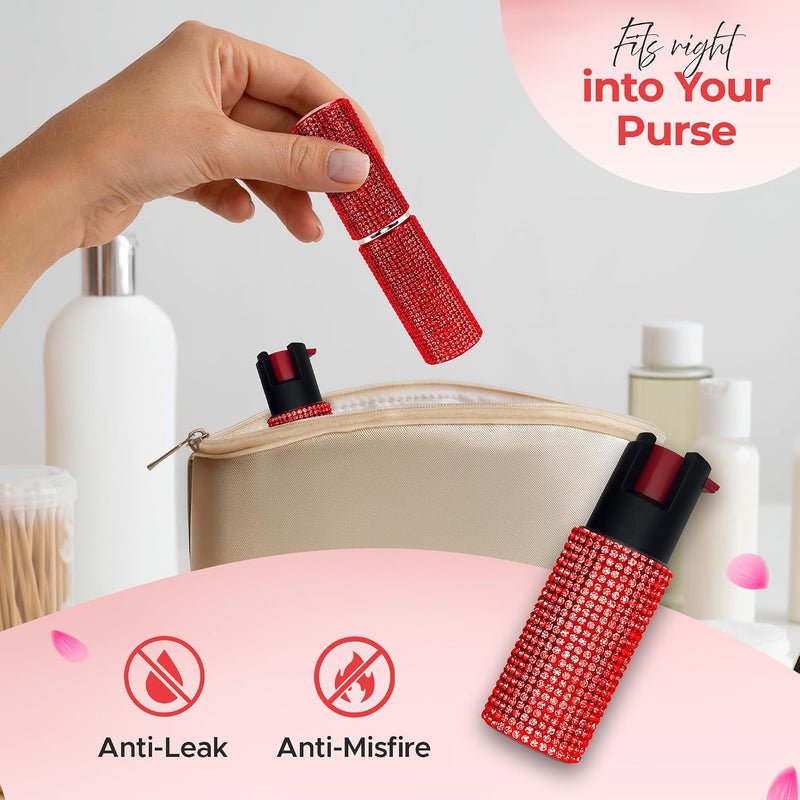 FURY Rhinestone Pepper Spray & Lipstick Stun Gun Combo - Self-Defense Kit - Red