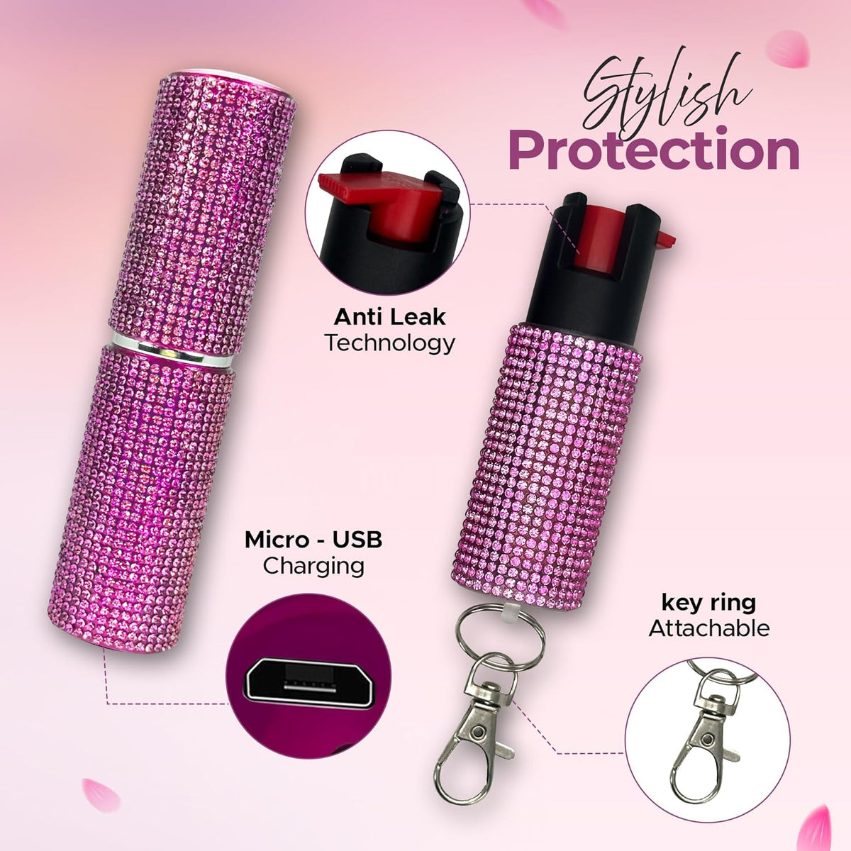FURY Rhinestone Pepper Spray & Lipstick Stun Gun Combo - Self-Defense Kit