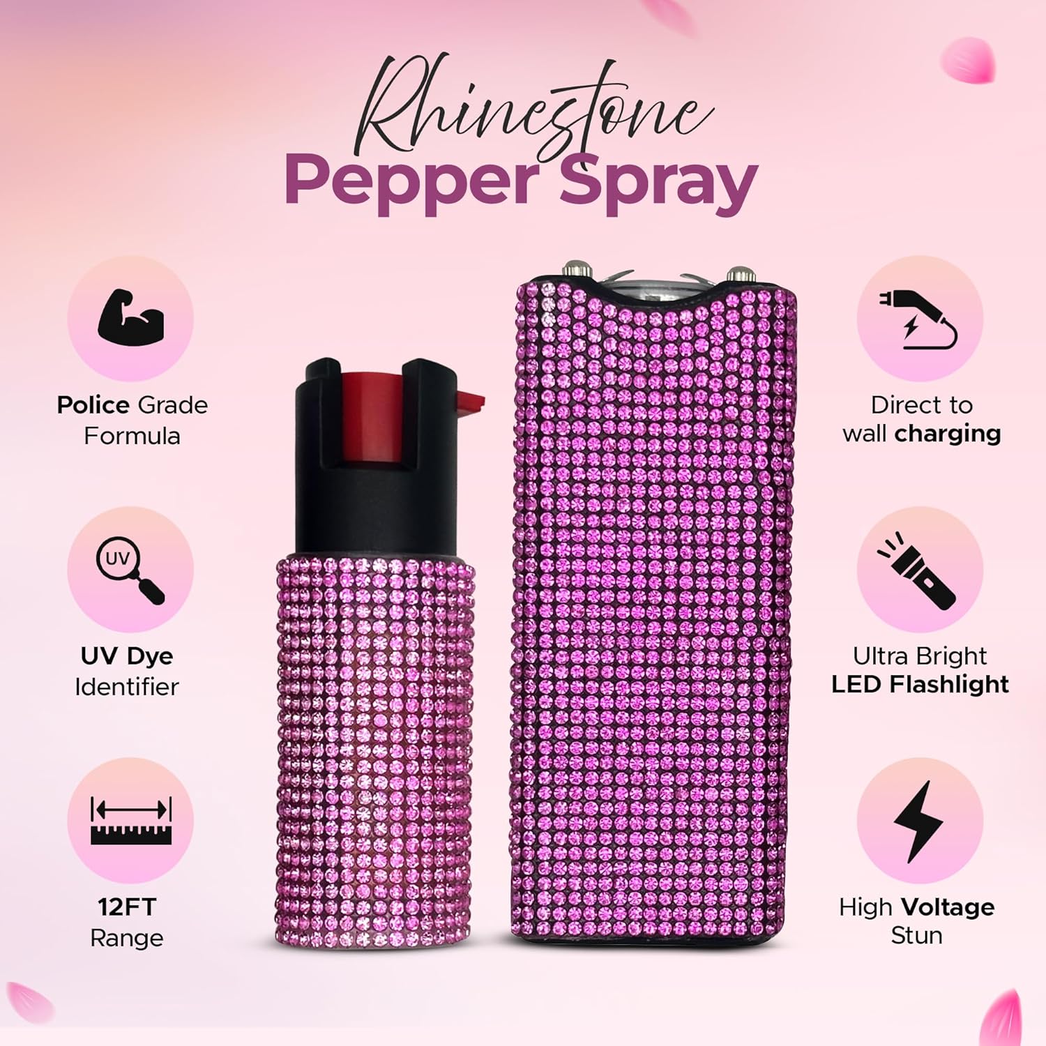 FURY Rhinestone Pepper Spray & Mini Stun Gun Combo - Self-Defense Kit