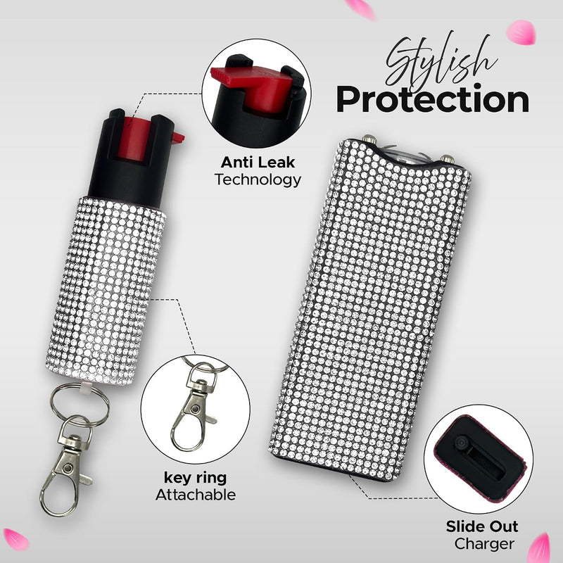 FURY Rhinestone Pepper Spray & Mini Stun Gun Combo - Self-Defense Kit