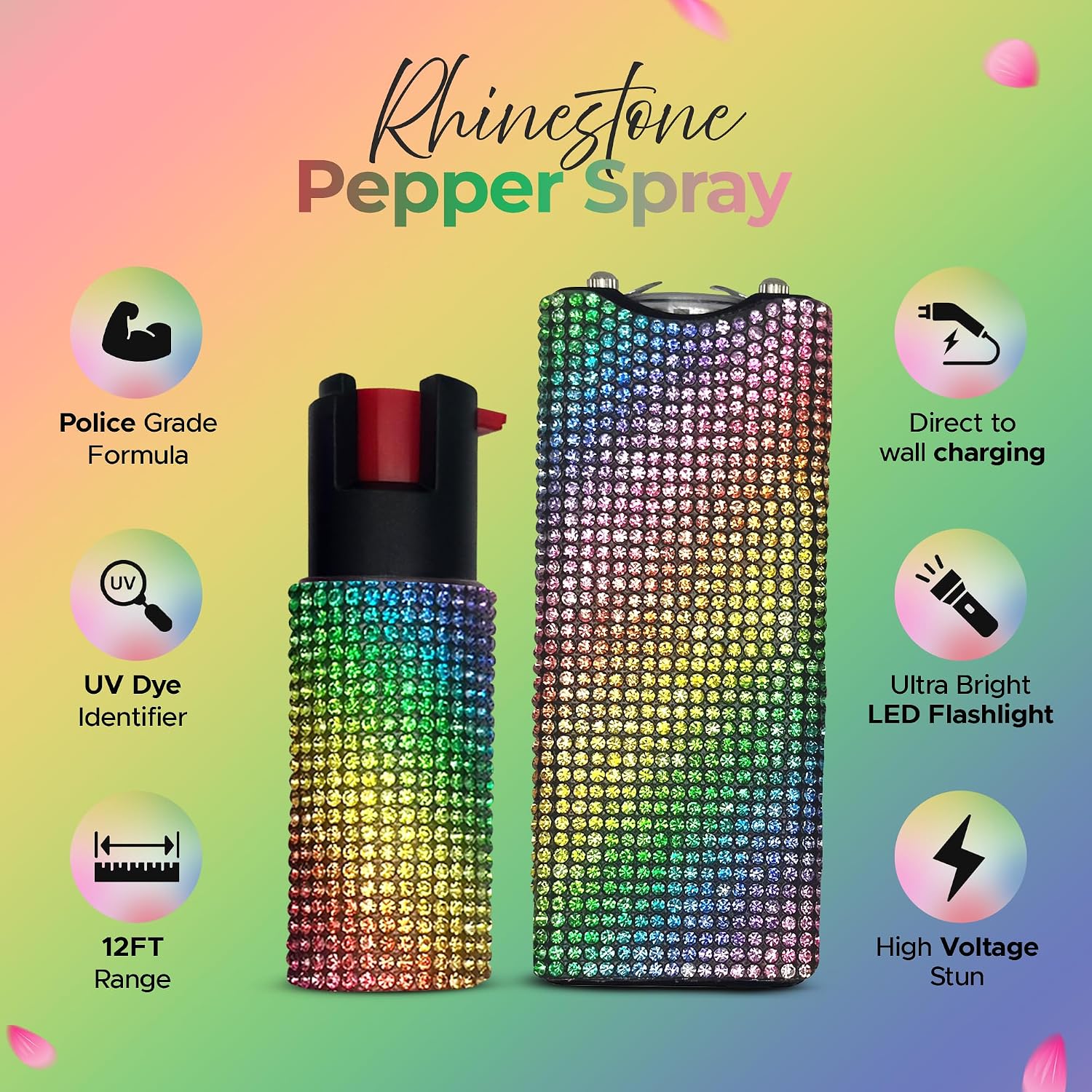 FURY Rhinestone Pepper Spray & Mini Stun Gun Combo - Self-Defense Kit