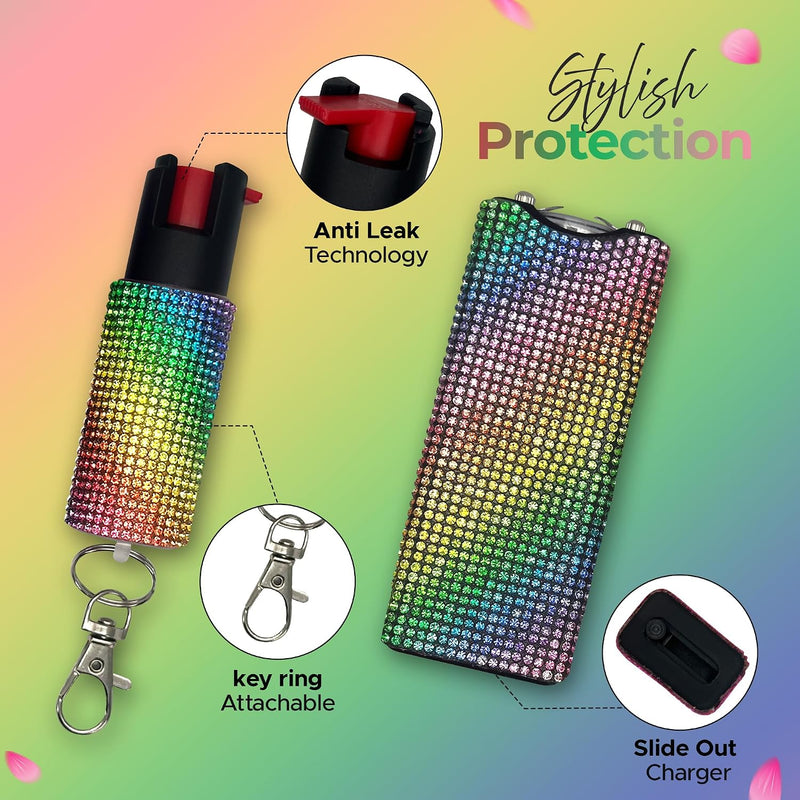 FURY Rhinestone Pepper Spray & Mini Stun Gun Combo - Self-Defense Kit