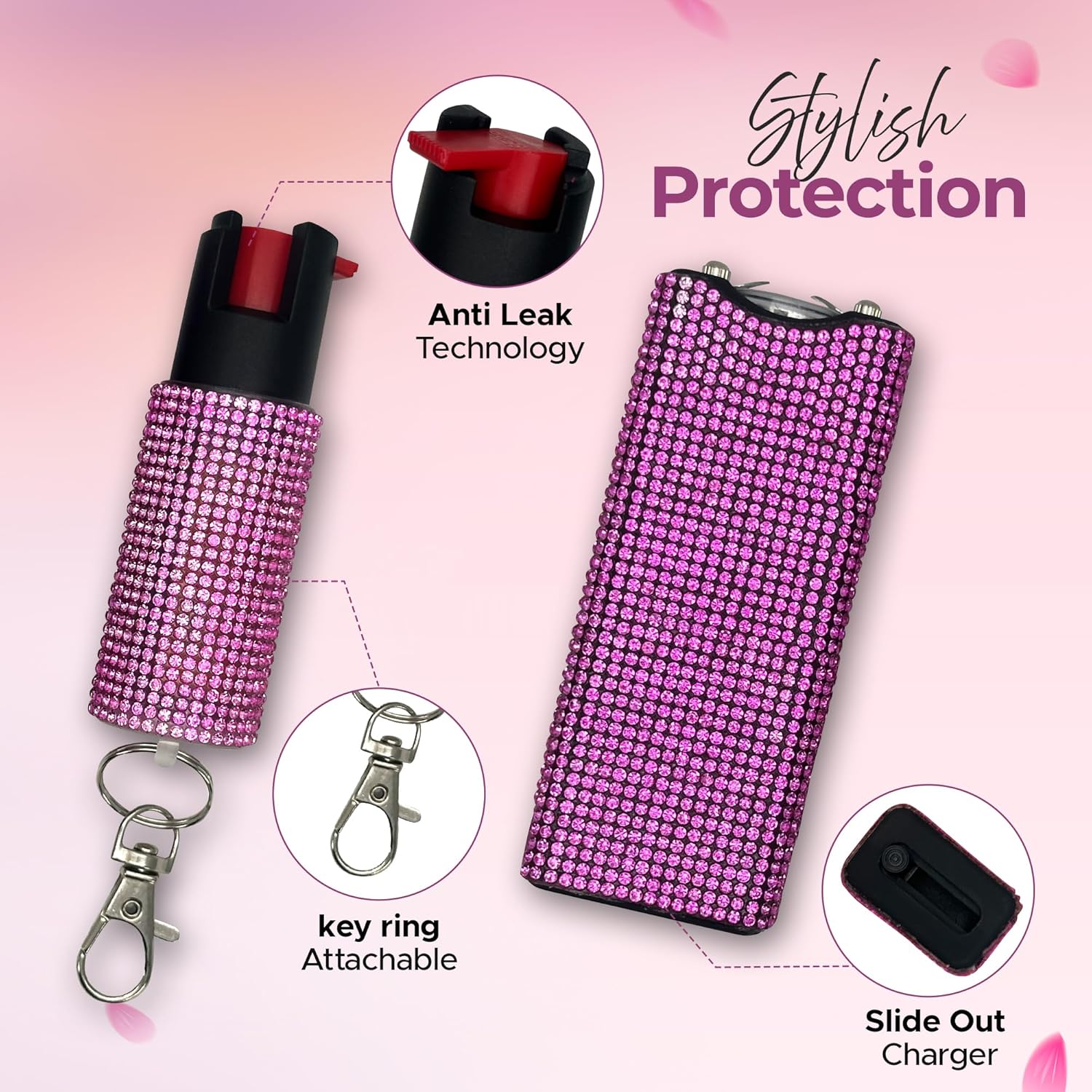 FURY Rhinestone Pepper Spray & Mini Stun Gun Combo - Self-Defense Kit
