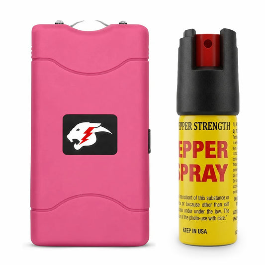 [PINK] FURY Pepper Spray & Mini Stun Gun Combo - Self-Defense Kit with LED Flashlight & UV Dye