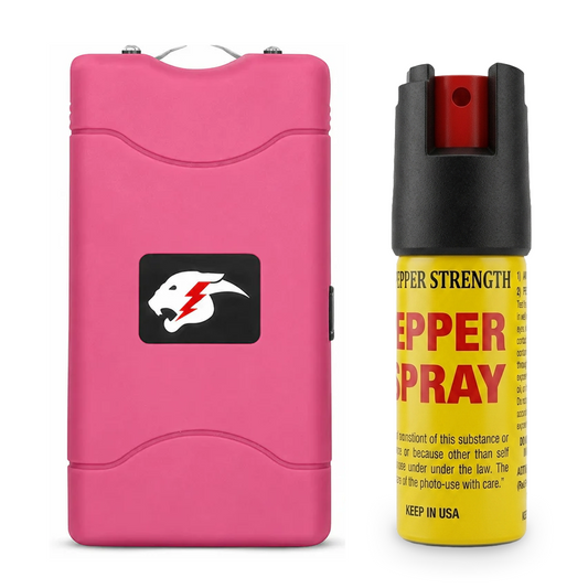 [PINK BLING] FURY Pepper Spray & Mini Stun Gun Combo - Self-Defense Kit with LED Flashlight & UV Dye