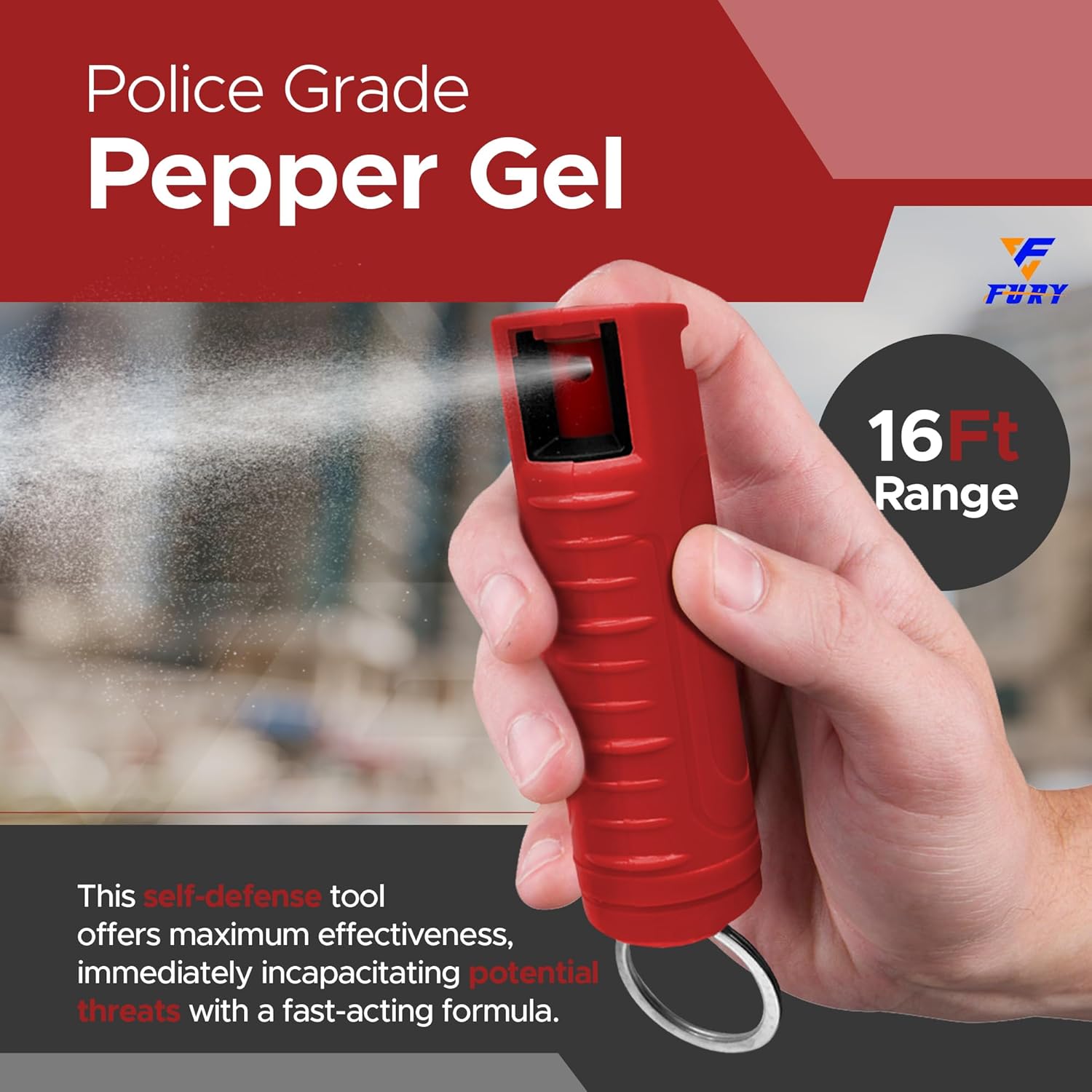 FURY Hardshell Pepper Gel - Max Strength with 16ft Range & UV Dye