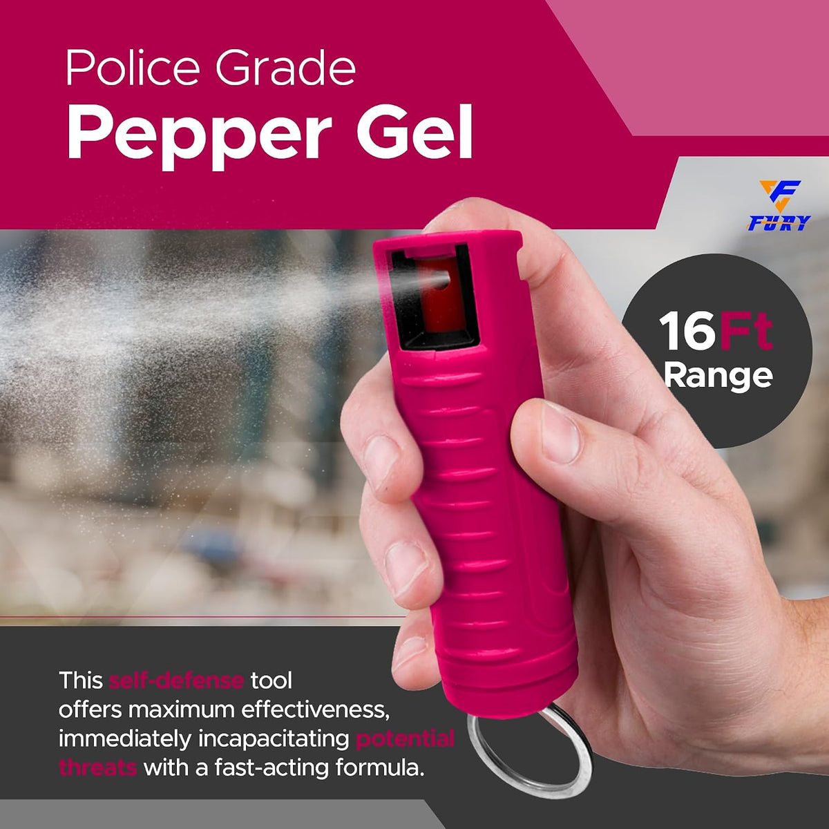 FURY Hardshell Pepper Gel - Max Strength with 16ft Range & UV Dye
