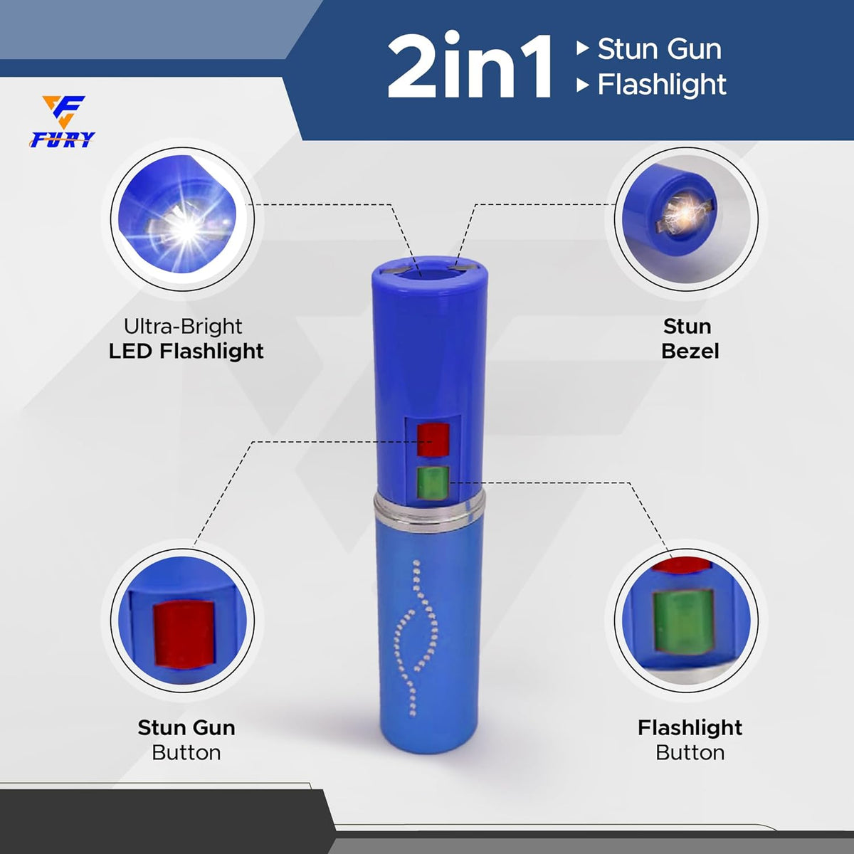 FURY Lipstick Stun Gun for Women - Rechargeable with LED Flashlight