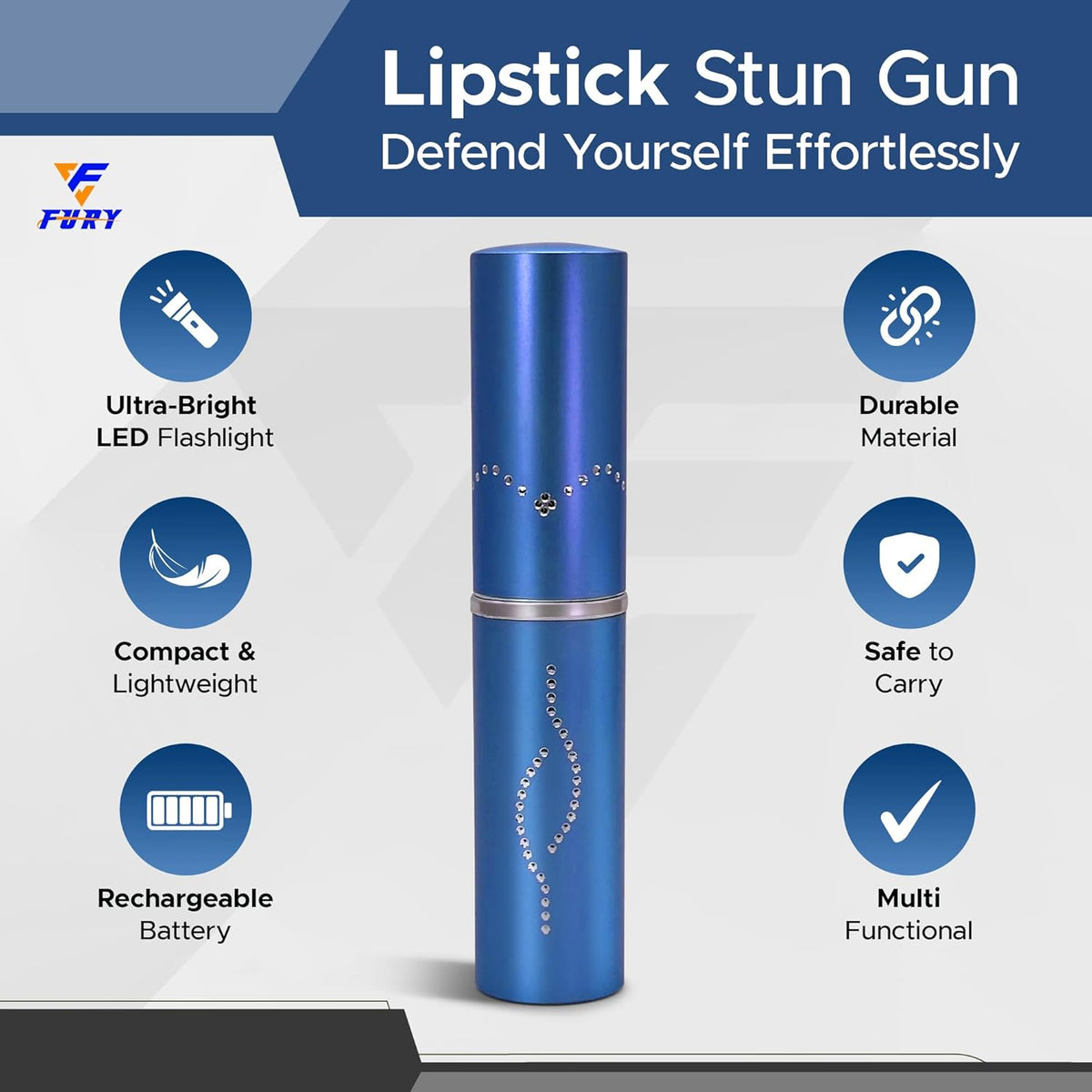 FURY Lipstick Stun Gun for Women - Rechargeable with LED Flashlight