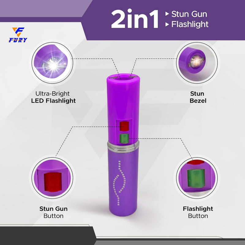 FURY Lipstick Stun Gun for Women - Rechargeable with LED Flashlight