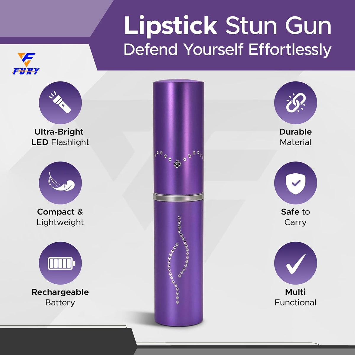 FURY Lipstick Stun Gun for Women - Rechargeable with LED Flashlight