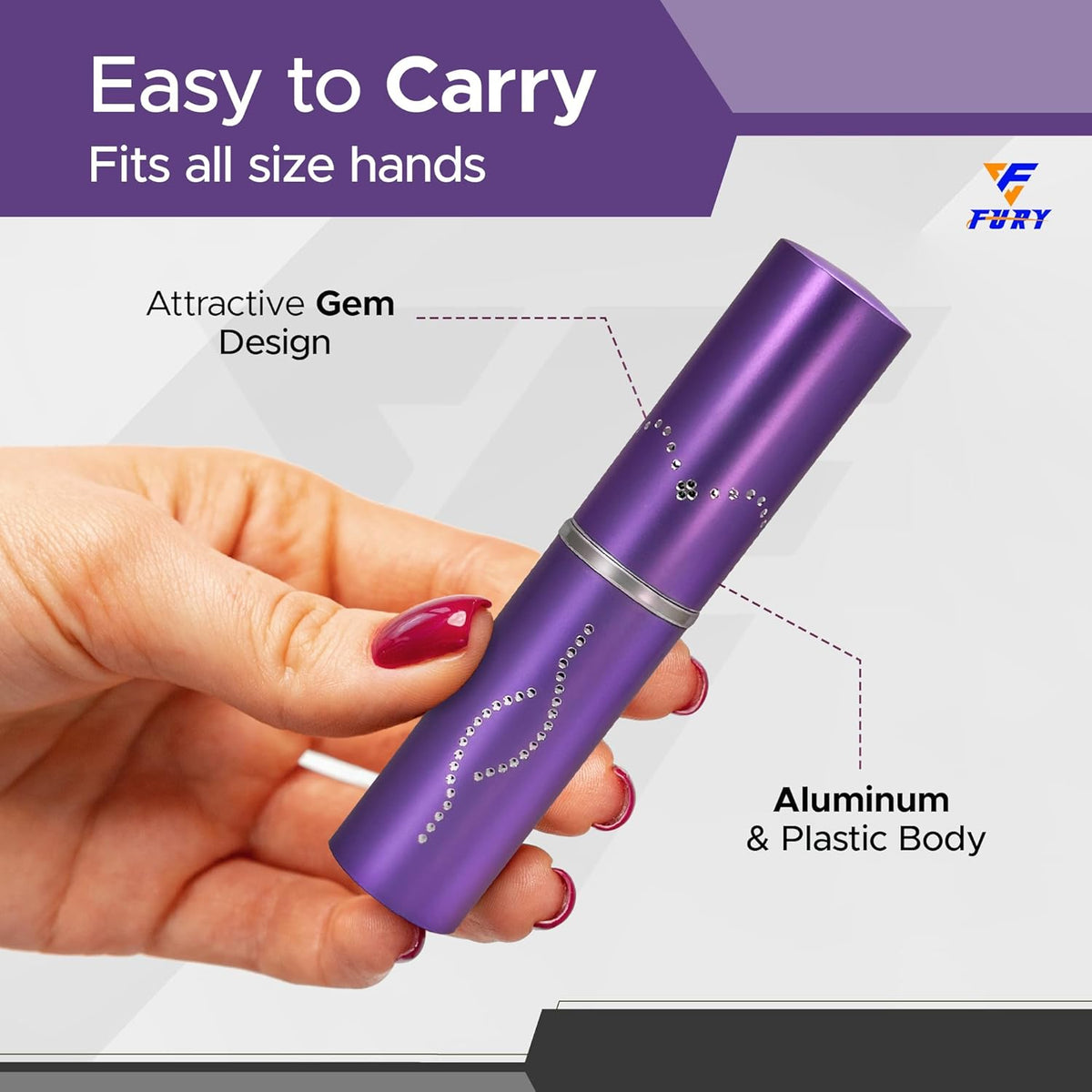 FURY Lipstick Stun Gun for Women - Rechargeable with LED Flashlight