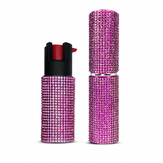 [PINK] FURY Rhinestone Pepper Spray & Lipstick Stun Gun Combo - Self-Defense Kit