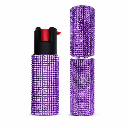[PURPLE] FURY Rhinestone Pepper Spray & Lipstick Stun Gun Combo - Self-Defense Kit