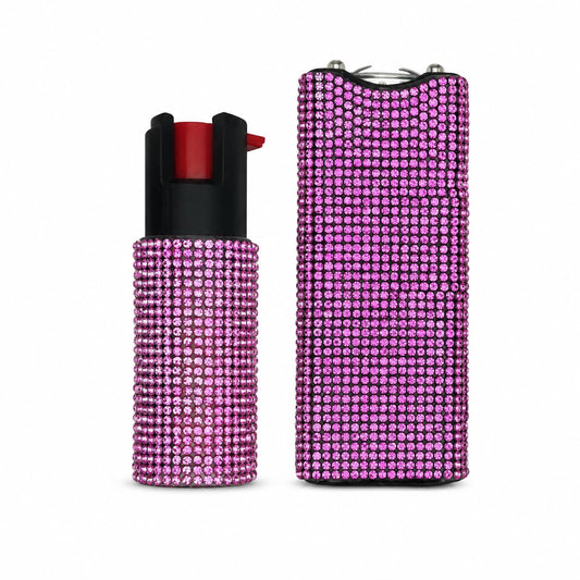 [PINK RHINESTONE] FURY Rhinestone Pepper Spray & Mini Stun Gun Combo - Self-Defense Kit