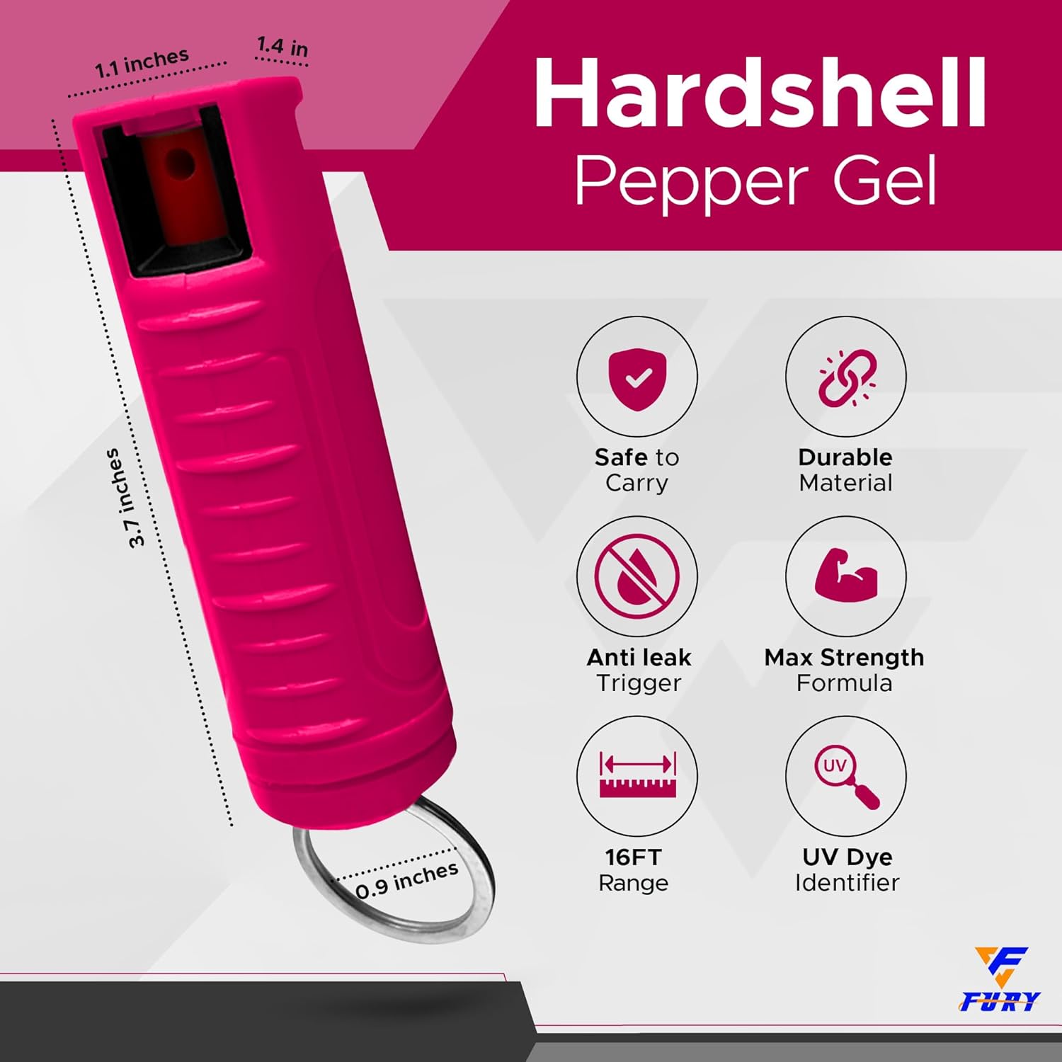 FURY Hardshell Pepper Gel - Max Strength with 16ft Range & UV Dye